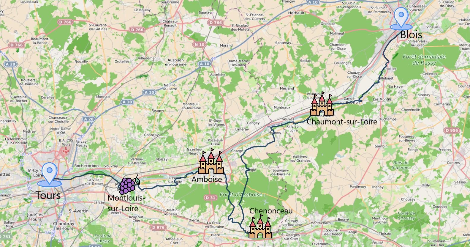 Carte de Tours à Blois